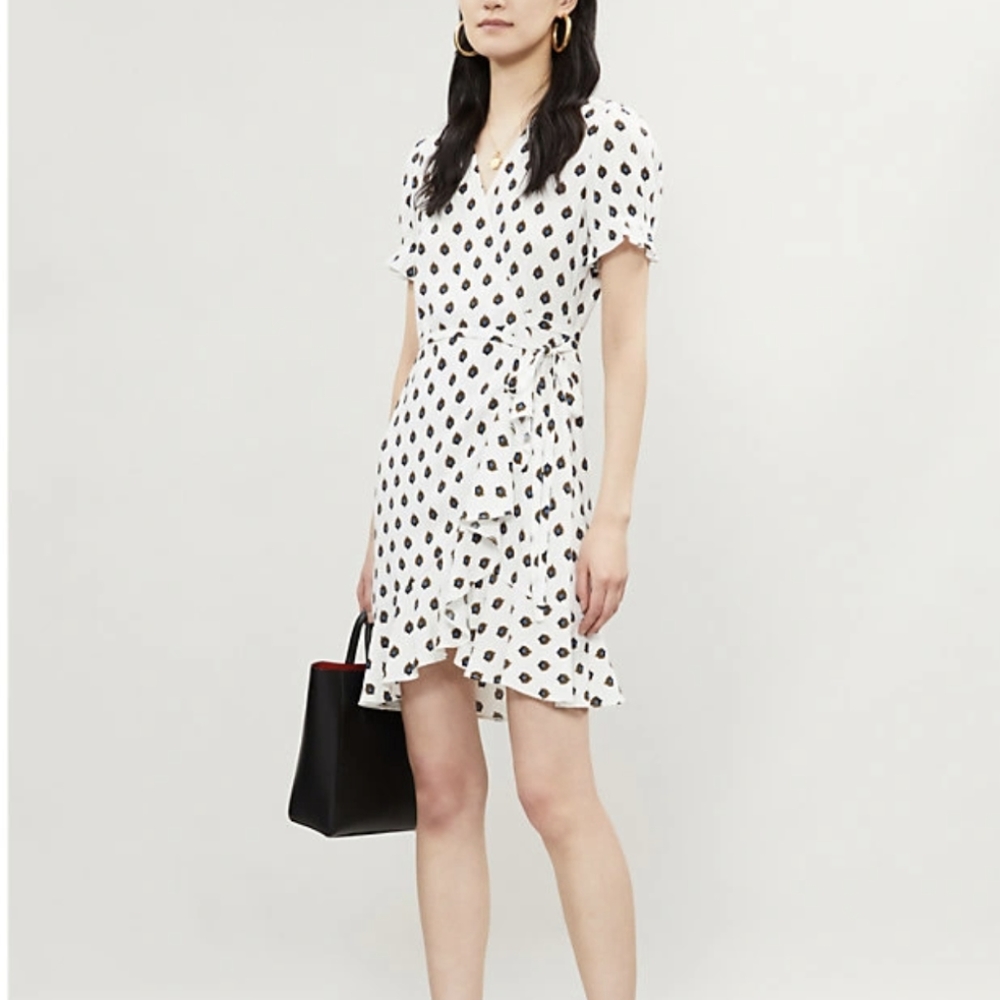 Diane Von Furstenberg Emilia Crepe Mini Wrap Ruffle Dress White NWOT Size 0